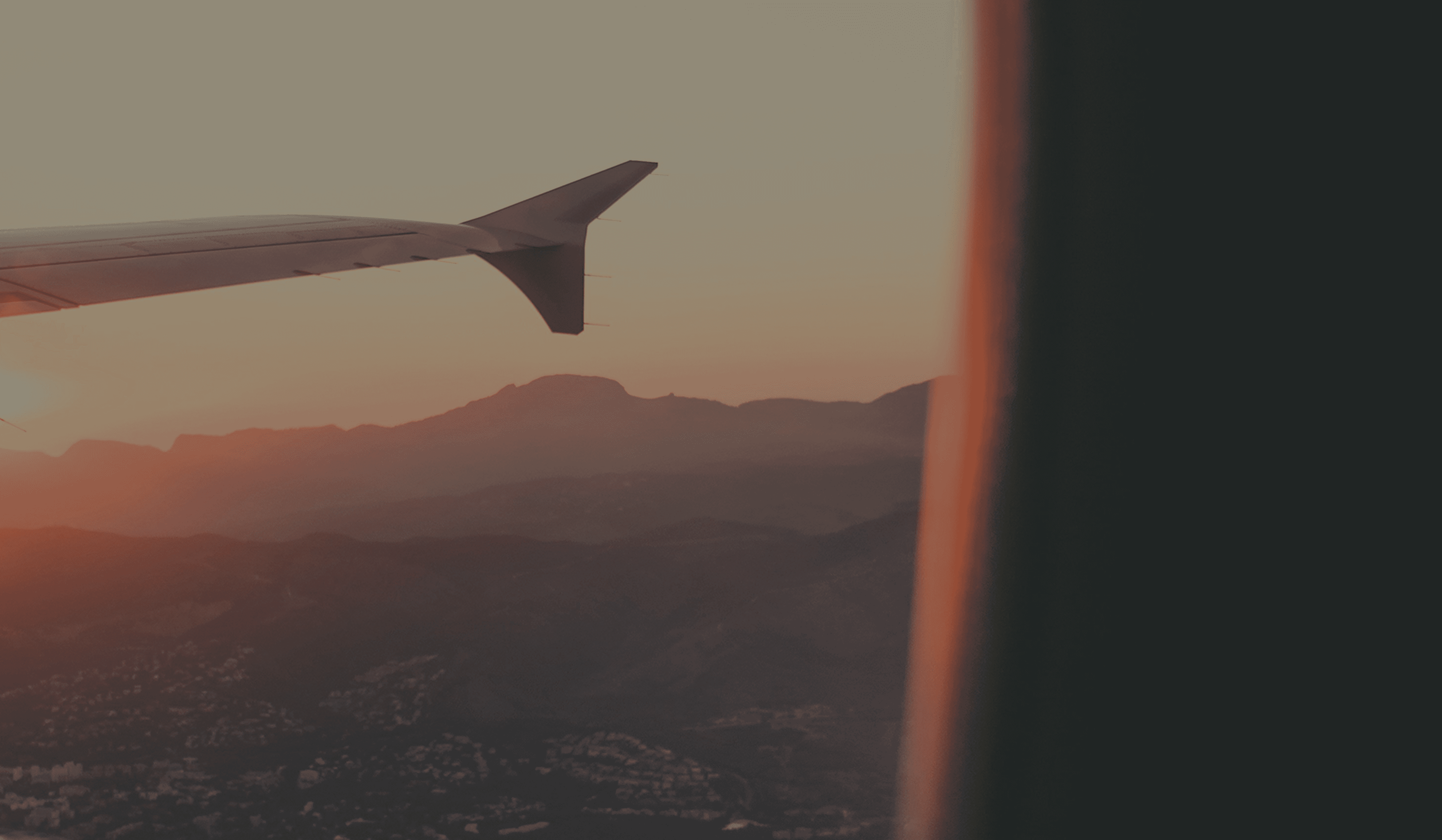 Airplane wing and landscape background